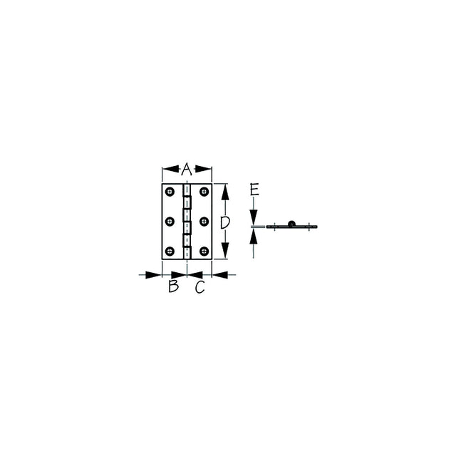 SEA-DOG 2030801 Dampening Butt Hinge, 2", 1" ,1", 3", /1/16", #8 FH, .11/.22