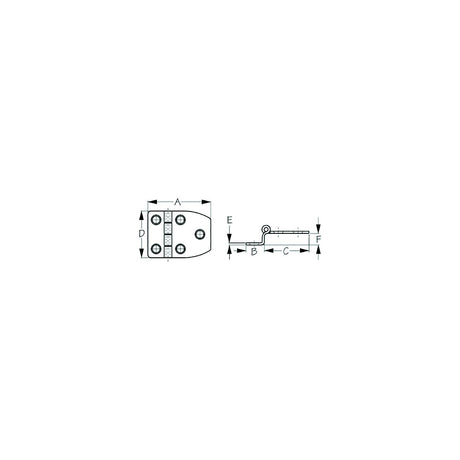 Sea-Dog 2035121 Dampening Offset Short Side Door Hinge #8 FH Weight .10/ .20 A=2-18", B=5/8", C=1-3/8", D=1-1/2", E= 1/16",  F=3/8"