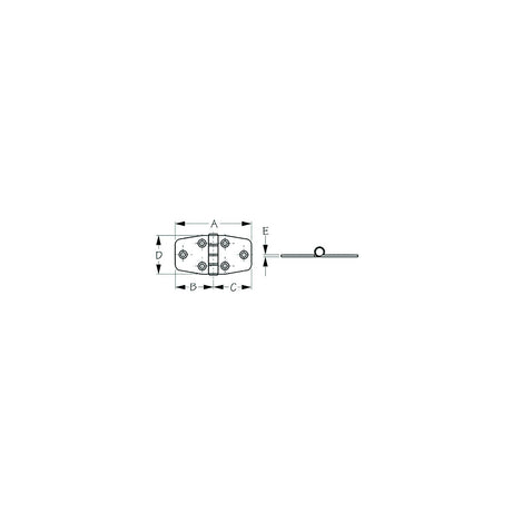 Sea-Dog 2035301 Dampening Door Hinge, #8 FH, Weight= .11/ .22 A= 2-7/8" , B=1-7/16", C=1-7/16" D=1-1/2", E=1/16"