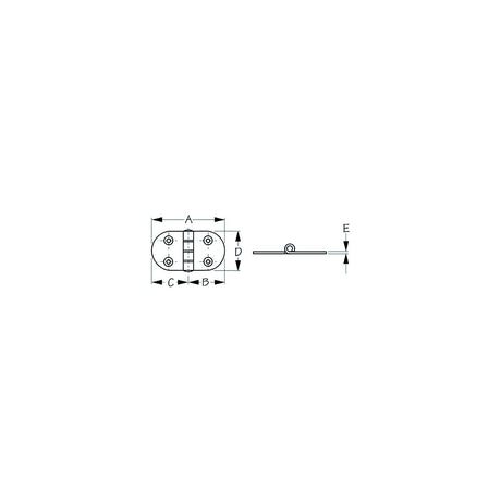 Sea-Dog 2037001 Dampening Round Side Door Hinge - Short, #8 FH, Weight = A=2-13/16" B= 1-7/16" C= 1-7/16" D=1-1/2" E= 1/16"