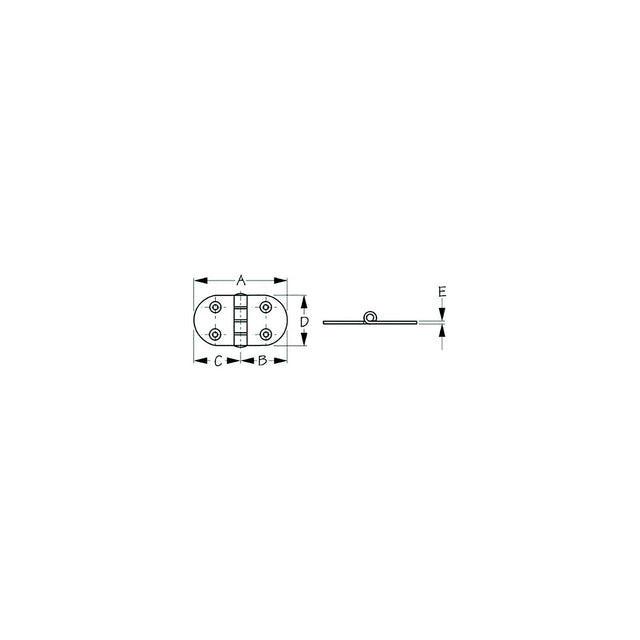 Sea-Dog 2037001 Dampening Round Side Door Hinge - Short, #8 FH, Weight = A=2-13/16" B= 1-7/16" C= 1-7/16" D=1-1/2" E= 1/16"