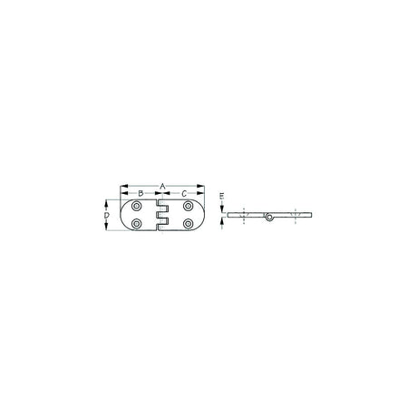 Sea-Dog 2054611 Flush Round Door Hinge, A= 3-1/4", B=1-5/8", C=1-5/8", D=1-3/16", E= 3/16", #10 FH Weight= .16/ .32