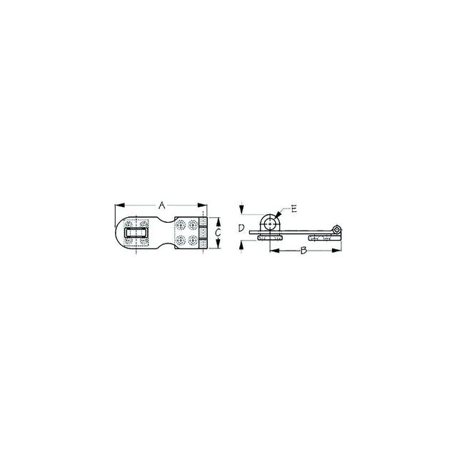 Sea-Dog 2221201 Safety Hasp, , A:3", B:2-5/16", C:1", D: 3/4", E: 3/8", #6 FH, Chrome