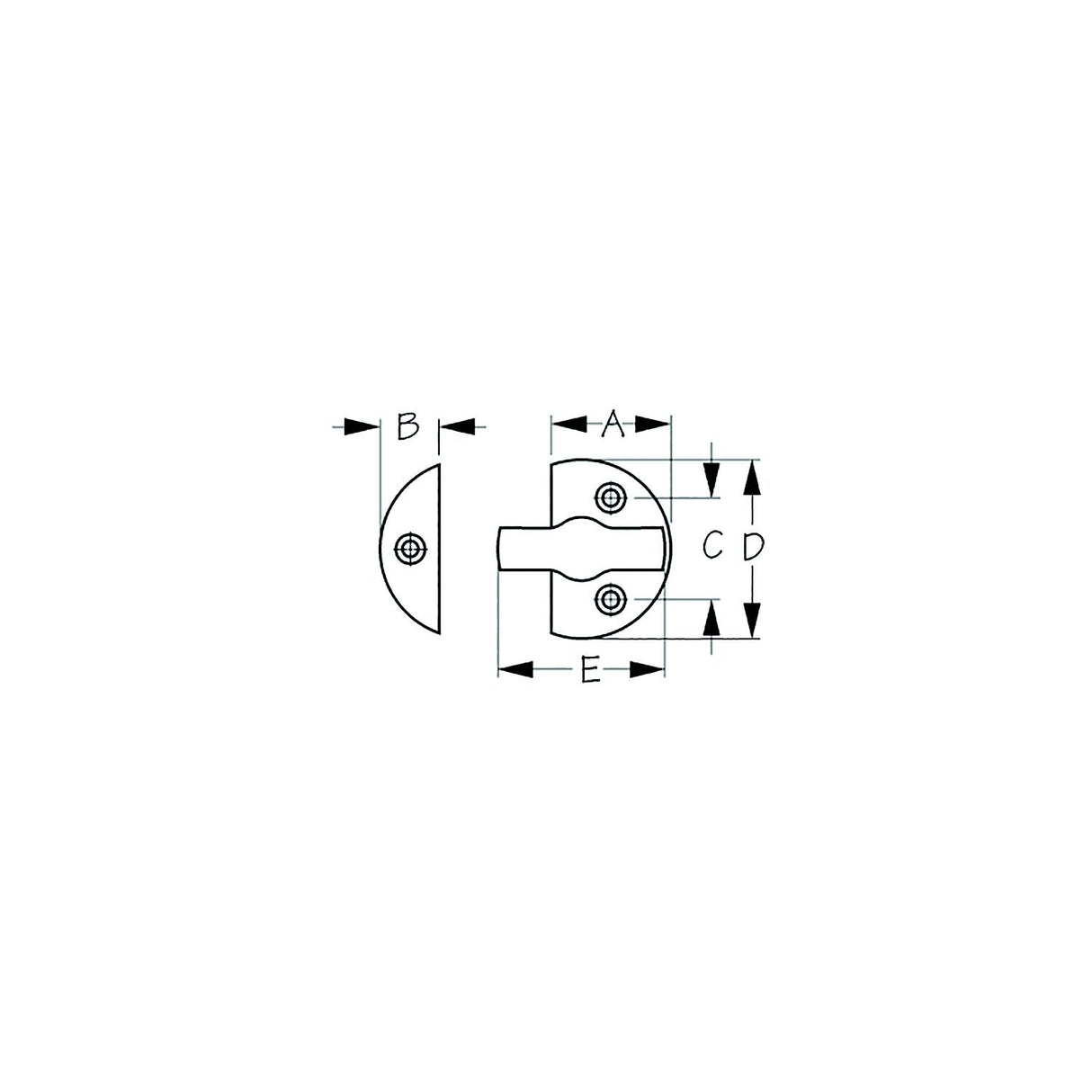 Sea-Dog 2223601 Door Stop Button, A=1-3/16" , B=1/2" C=1", D=1-3/4", E= 1-11/16" Chrome
