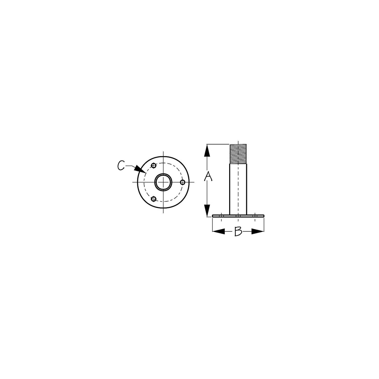 Sea-Dog 3295151 Fixed Antenna Base, A: 4-1/4", B: 3", C: 2-1/4", 1/4" RH