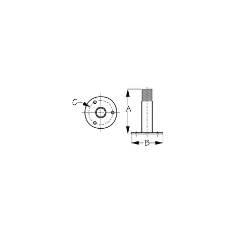 Sea-Dog 3295151 Fixed Antenna Base, A: 4-1/4", B: 3", C: 2-1/4", 1/4" RH