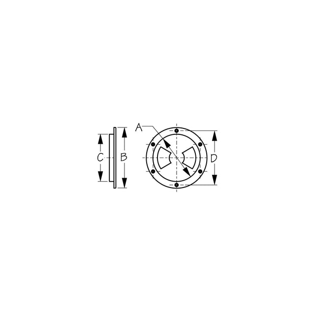 Seadog 3361571 Smooth Finish Quarter-Turn Deck Plate, Black,, A: 5-1/2" , B:6-3/4", C:5-3/8", D:6-1/8"