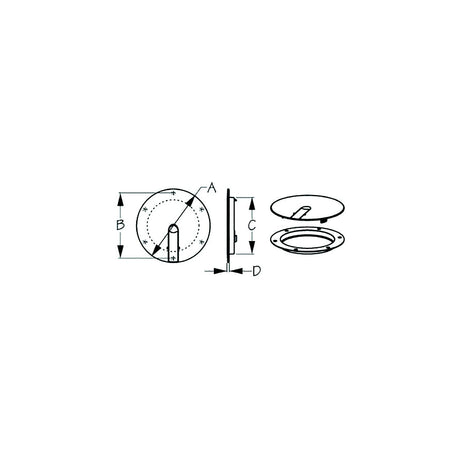 Sea-Dog 3364131  Low Profile Pop-Out Deck Plate, A: 8" , B:7-1/4", C=6-1/4", D: 3/16", Black, #8 FH