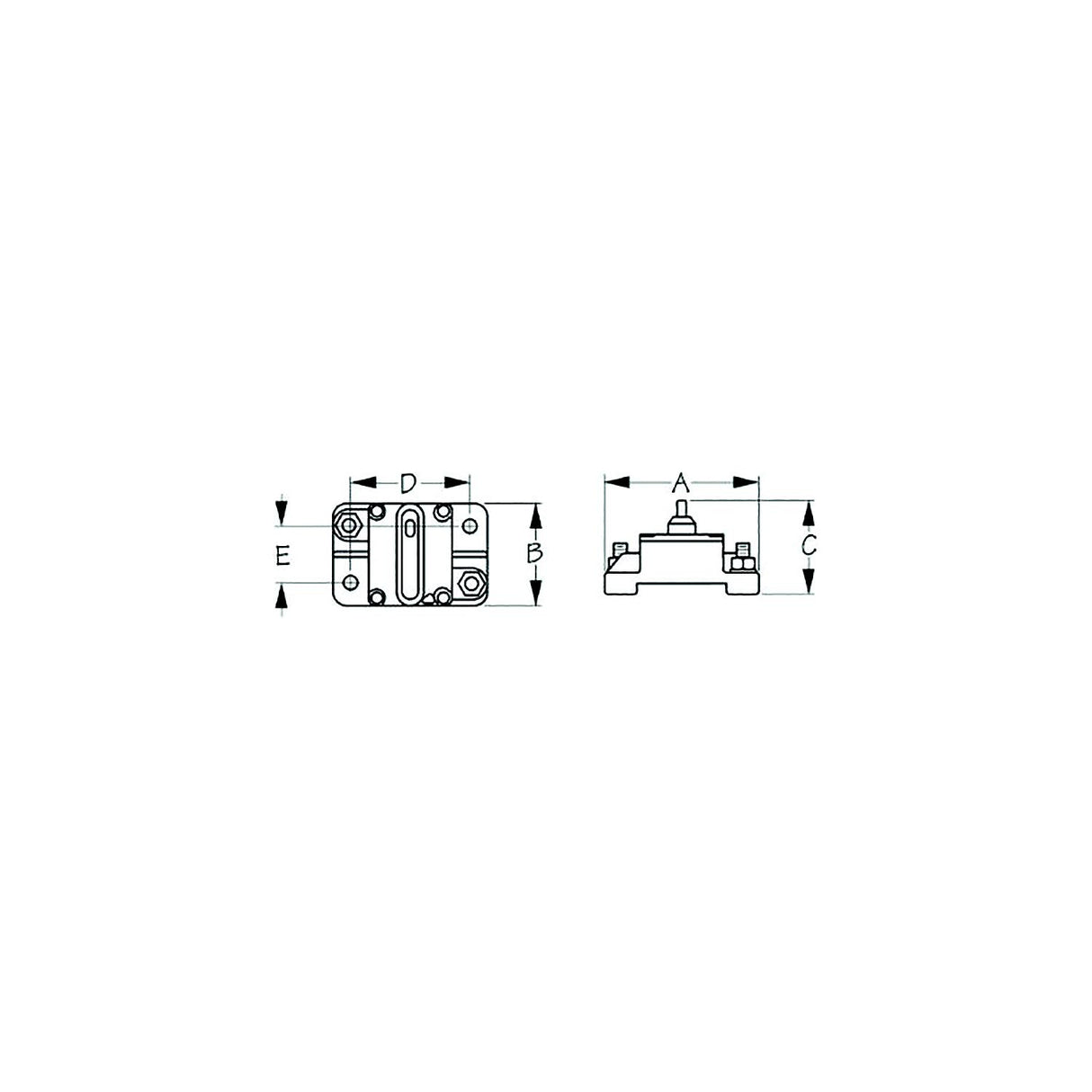 Sea-Dog 4208721 , Hi-Amp Surface Mount Resettable Circuit Breaker, 40 amps, A=2-7/8" B=1-7/8" C=1-3/4" D=2-3/16" E=1-1/16", 48 Volts