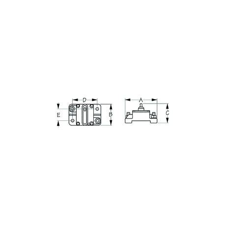 Sea-Dog 4208731 Hi-Amp Surface Mount Resettable Circuit Breaker, 50 amps, A=2-7/8" B=1-7/8" C=1-3/4" D=2-3/16" E=1-1/16", 48 Volts