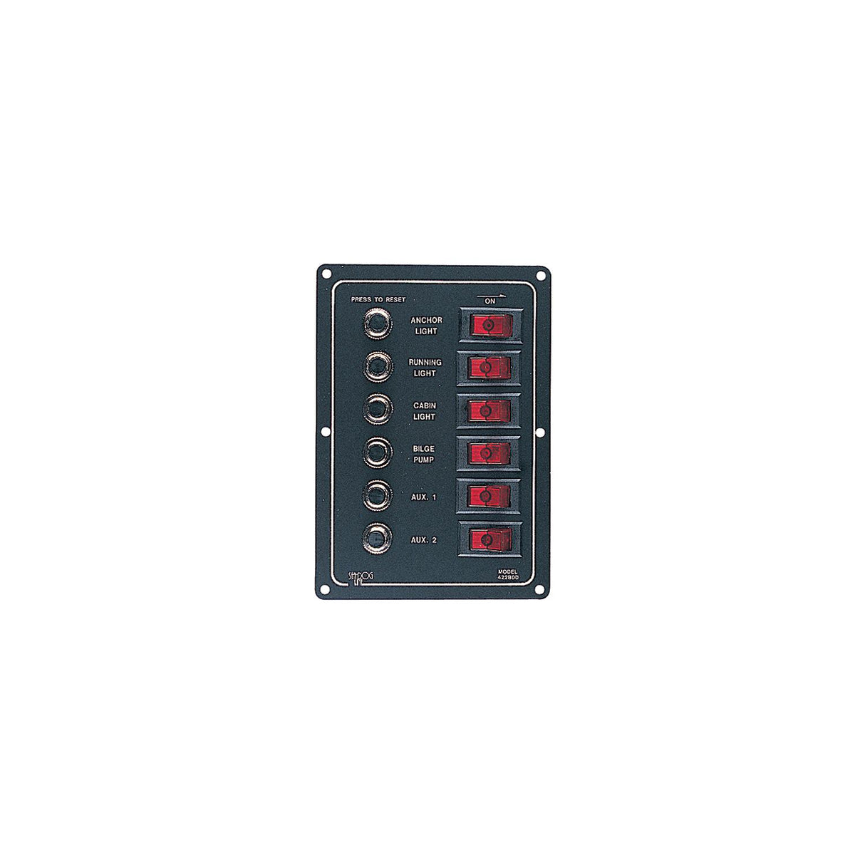 SeaDog 422800 Aluminum 6 Circuit Breaker Panel | 6-1/2" x 4-1/2" | Stamped Anodized Aluminum