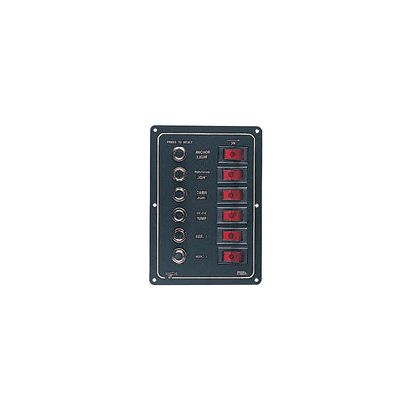 SeaDog 422800 Aluminum 6 Circuit Breaker Panel | 6-1/2" x 4-1/2" | Stamped Anodized Aluminum