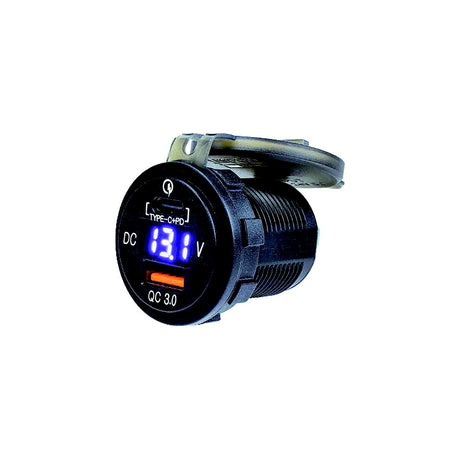 Seadog 4265111 USB 3.0 & USB-C Power Socket with Voltmeter, A:1-7/16" B: 1-1/2" C:1-1/8",  Volts: 8-32