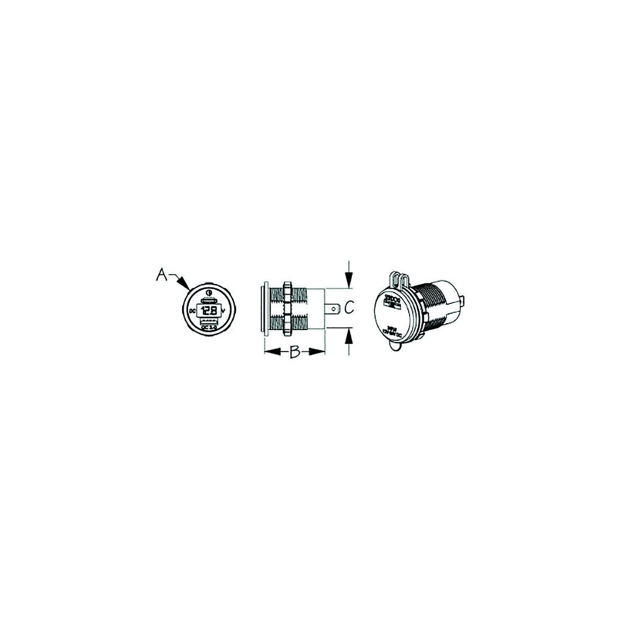 Seadog 4265111 USB 3.0 & USB-C Power Socket with Voltmeter, A:1-7/16" B: 1-1/2" C:1-1/8",  Volts: 8-32