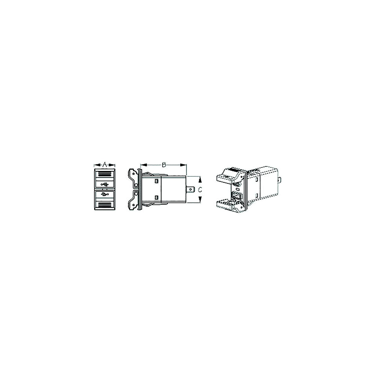 Sea-Dog 4265451 Usb 3.0 & Usb-C Rocker Style Power Socket With Dual Fixed Cover A: 1" B: 2-1/8" C: 1-7/16" Volts: 6-32