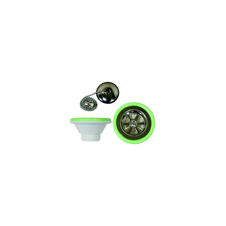 Scandvik 10300 1-1/4" Outlet Sink Drain With Stopper Fits 2-1/16" Drain Hole