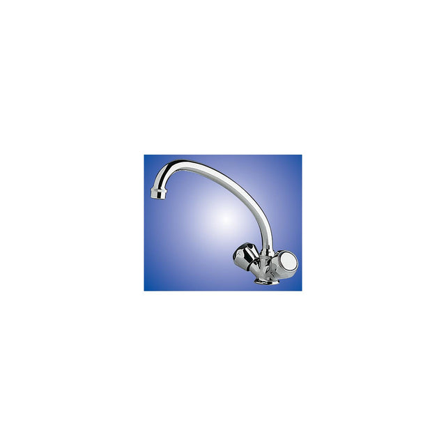 Scandvik 10438 Chrome Plated Brass Galley Mixer With High-Reach Swivel Spout, Standard Knob