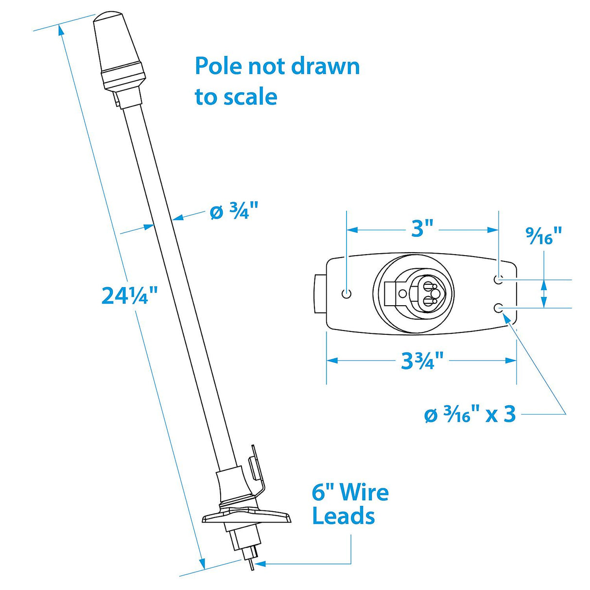 Seachoice LED All-Round White Light for Boating, Stow-A-Way Aluminum Light, 24-1/8 In.