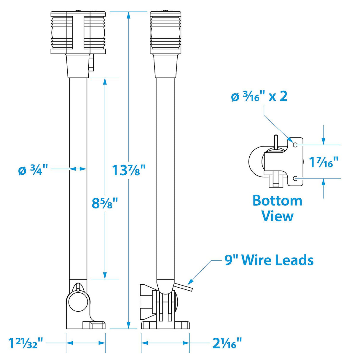 Seachoice Deluxe Fold-Down Masthead and All-Around Navigation Light, Horizontal Surface Mount, 12-5/8 in.