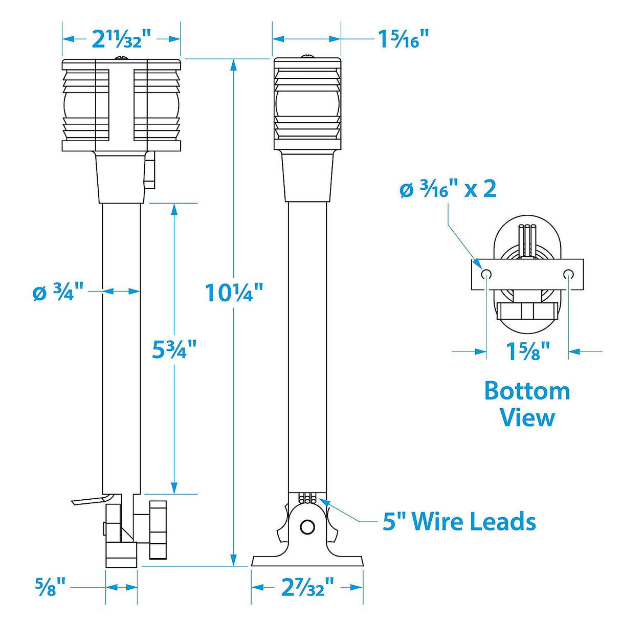 Seachoice Fold-Down Masthead and All-Round White Light, 3-Mile Visibility for Sail or Powerboats Under 66 Feet