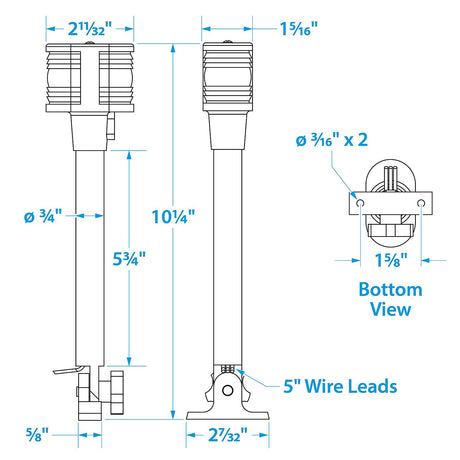 Seachoice Fold-Down Masthead and All-Round White Light, 3-Mile Visibility for Sail or Powerboats Under 66 Feet