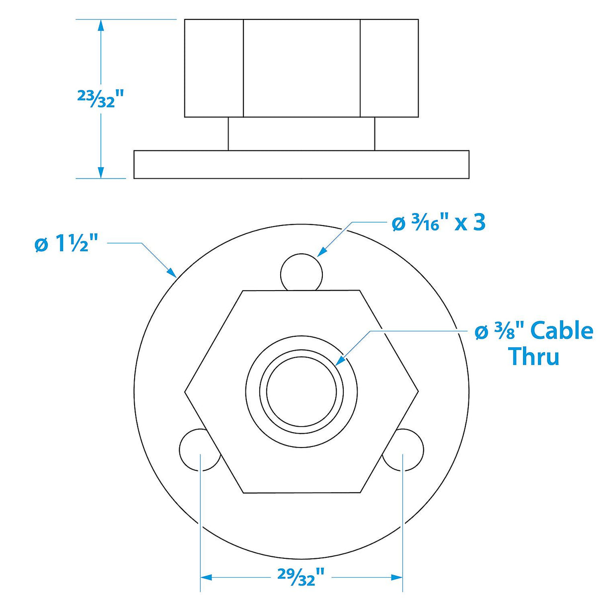 Seachoice Cable Outlet, 3/8 In., Weatherproof, Chrome-Plated Brass