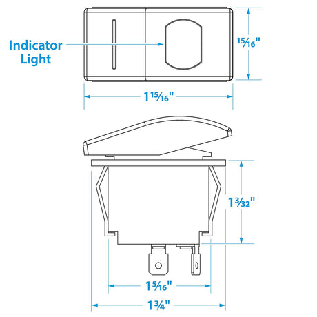 Seachoice Illuminated Rocker Switch, SPST, 3 Terminal, On/Off, Black