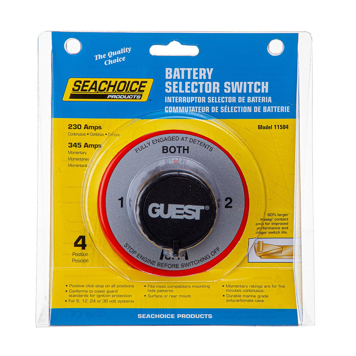Seachoice 11504 Battery Select Switch, 4 Positions 1/2/Both/Off, 5-1/2 in. Dia. X 2-5/8 in. High