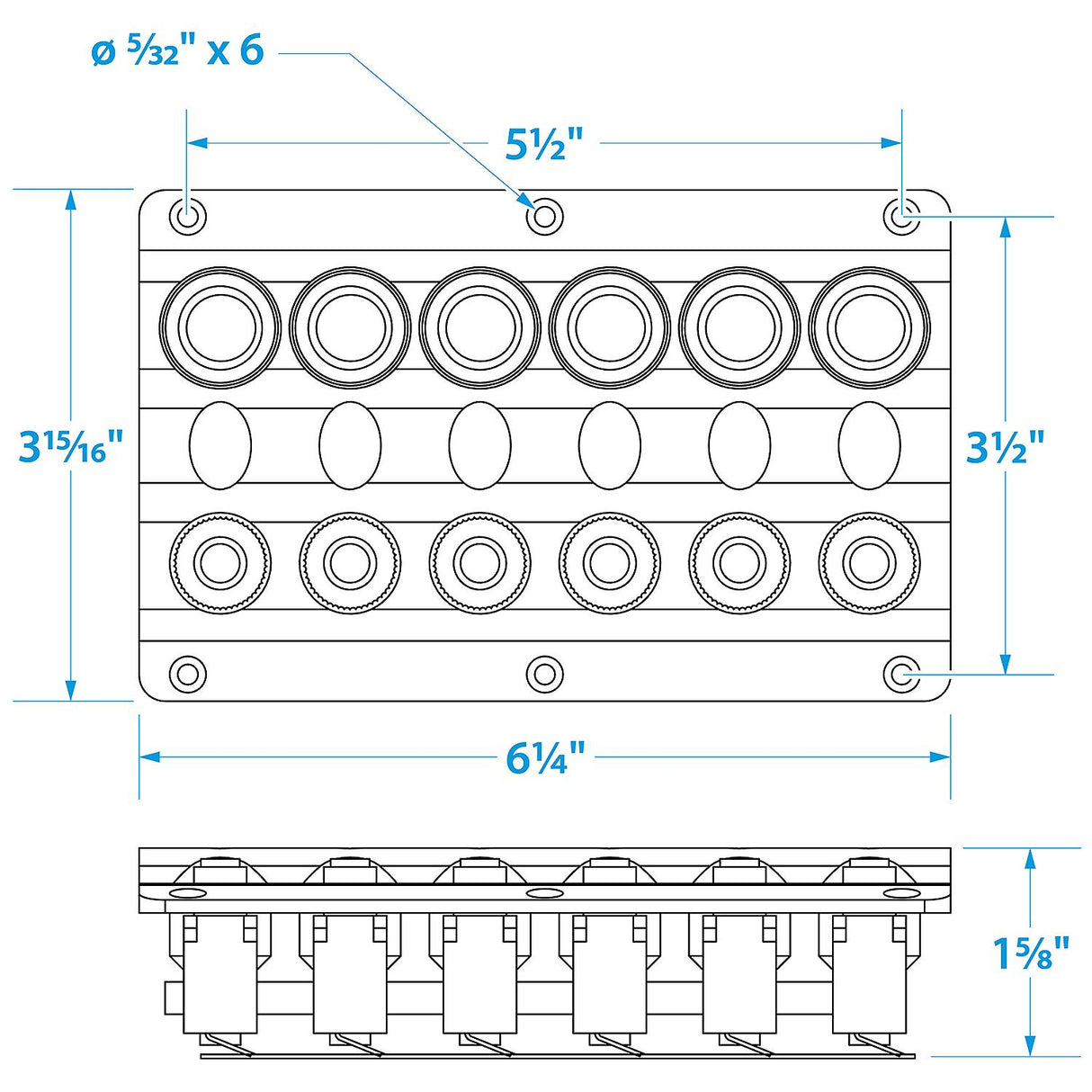 Seachoice 12331 LED 12V 6-Switch Distribution Panel, Pre-Wired, Boat Panel Mount