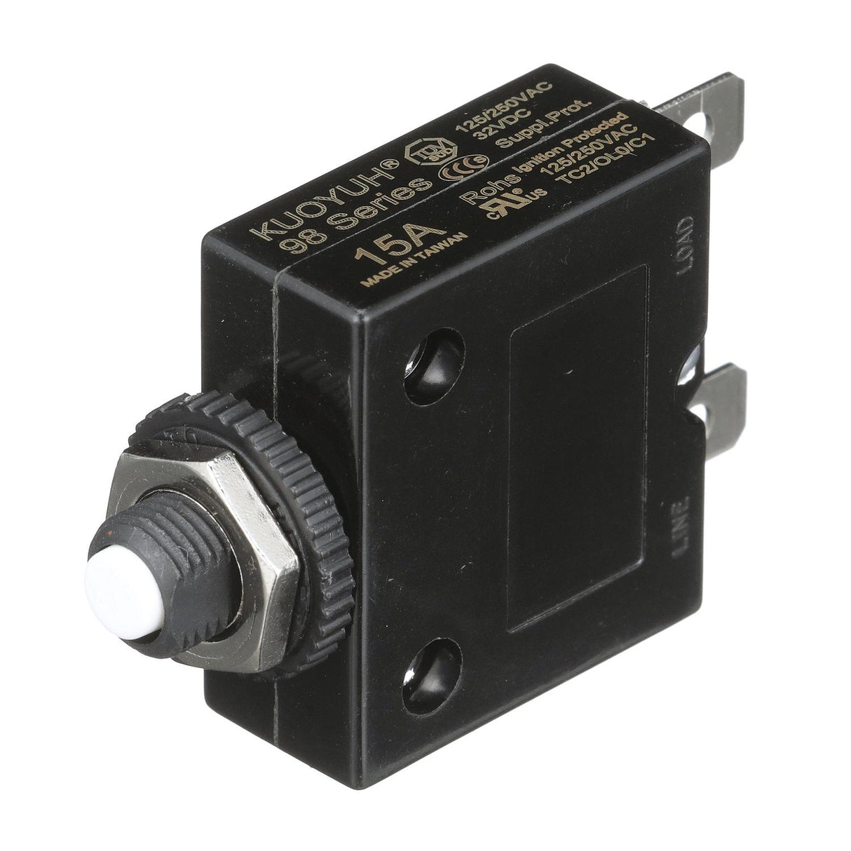 Seachoice Circuit Breaker, Push to Reset, 15 Amp