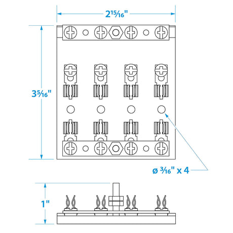Seachoice 4-Gang Fuse and Terminal Block, Brass Clips and Contacts, SFE 20 Amp of 3AG Fuse