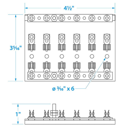 Seachoice 6-Gang Fuse and Terminal Block, Brass Clips and Contacts, SFE 20 Amp of 3AG Fuse