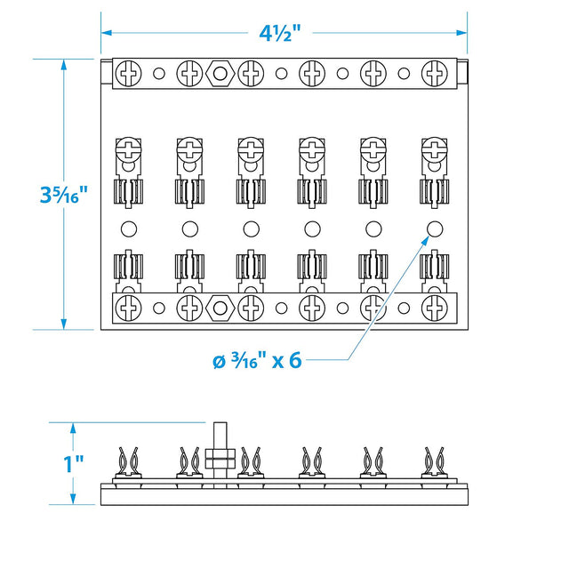 Seachoice 6-Gang Fuse and Terminal Block, Brass Clips and Contacts, SFE 20 Amp of 3AG Fuse