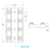 Seachoice Terminal Block, 4-Gang, Plastic Base with Brass Hardware
