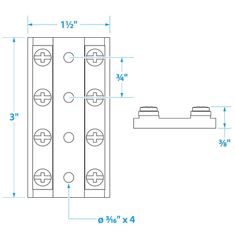 Seachoice Terminal Block, 4-Gang, Plastic Base with Brass Hardware