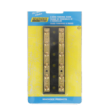 Seachoice Terminal Block, 6-Gang, Brass Clips and Contacts