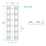 Seachoice Terminal Block, 6-Gang, Brass Clips and Contacts
