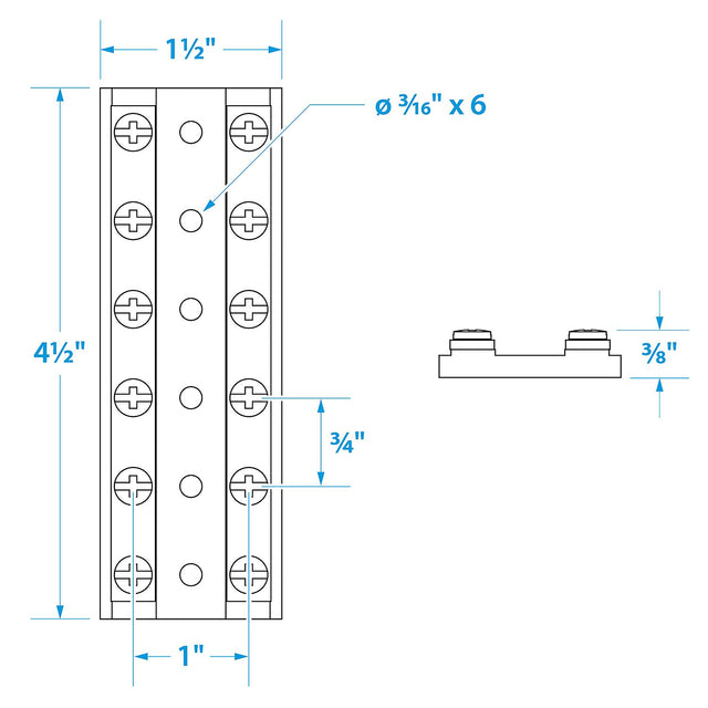 Seachoice Terminal Block, 6-Gang, Brass Clips and Contacts
