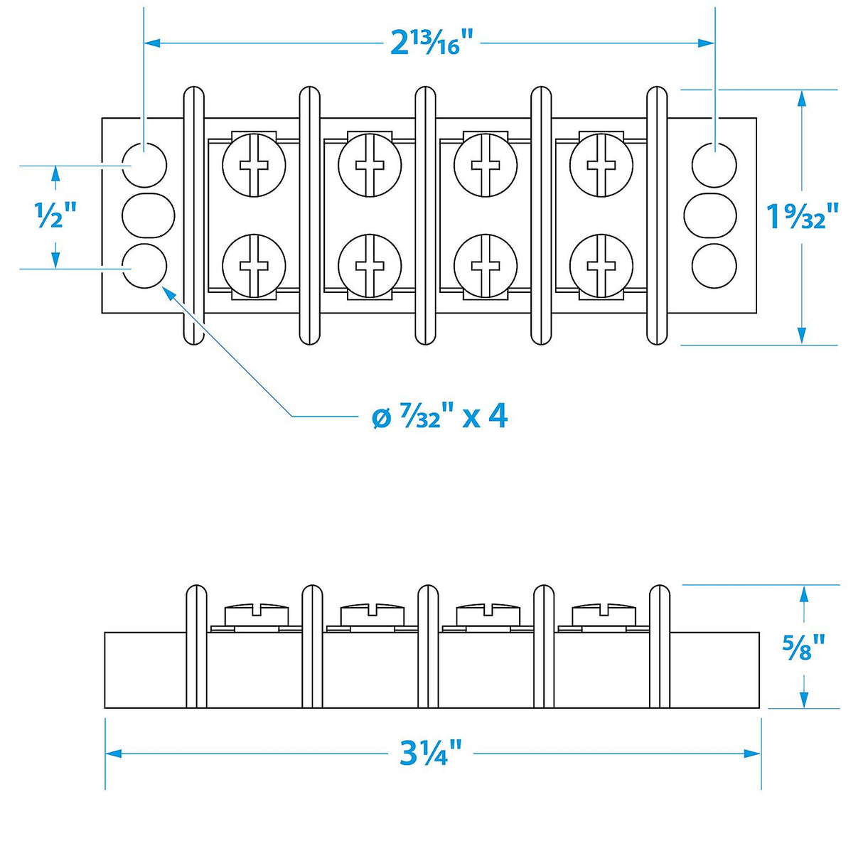 Seachoice 13561 Terminal Block, 4-Gang, Brass Clips and Contacts