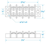 Seachoice 13561 Terminal Block, 4-Gang, Brass Clips and Contacts