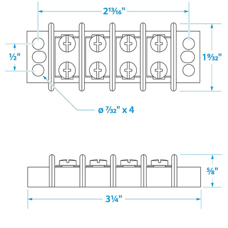 Seachoice 13561 Terminal Block, 4-Gang, Brass Clips and Contacts