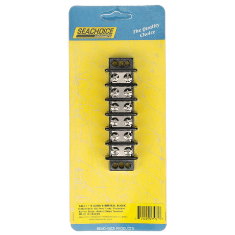 Seachoice 13571 Terminal Block, 6-Gang, Nickel Plated Brass Terminals