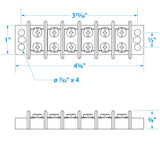 Seachoice 13571 Terminal Block, 6-Gang, Nickel Plated Brass Terminals