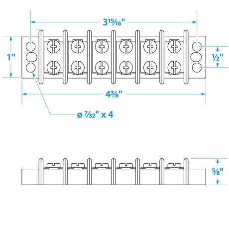 Seachoice 13571 Terminal Block, 6-Gang, Nickel Plated Brass Terminals