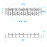 Seachoice 13581 Terminal Block, 8-Gang, Brass Clips and Contacts
