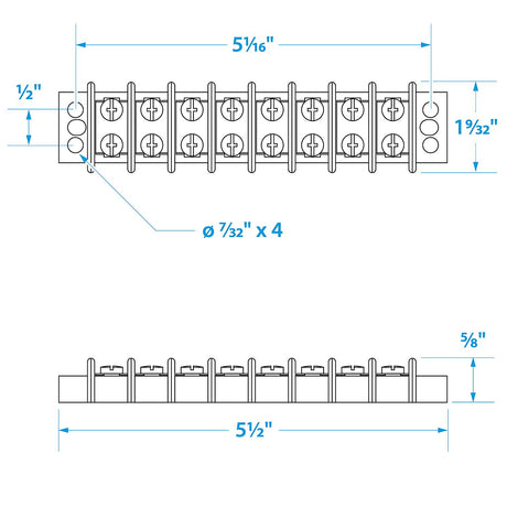Seachoice 13581 Terminal Block, 8-Gang, Brass Clips and Contacts