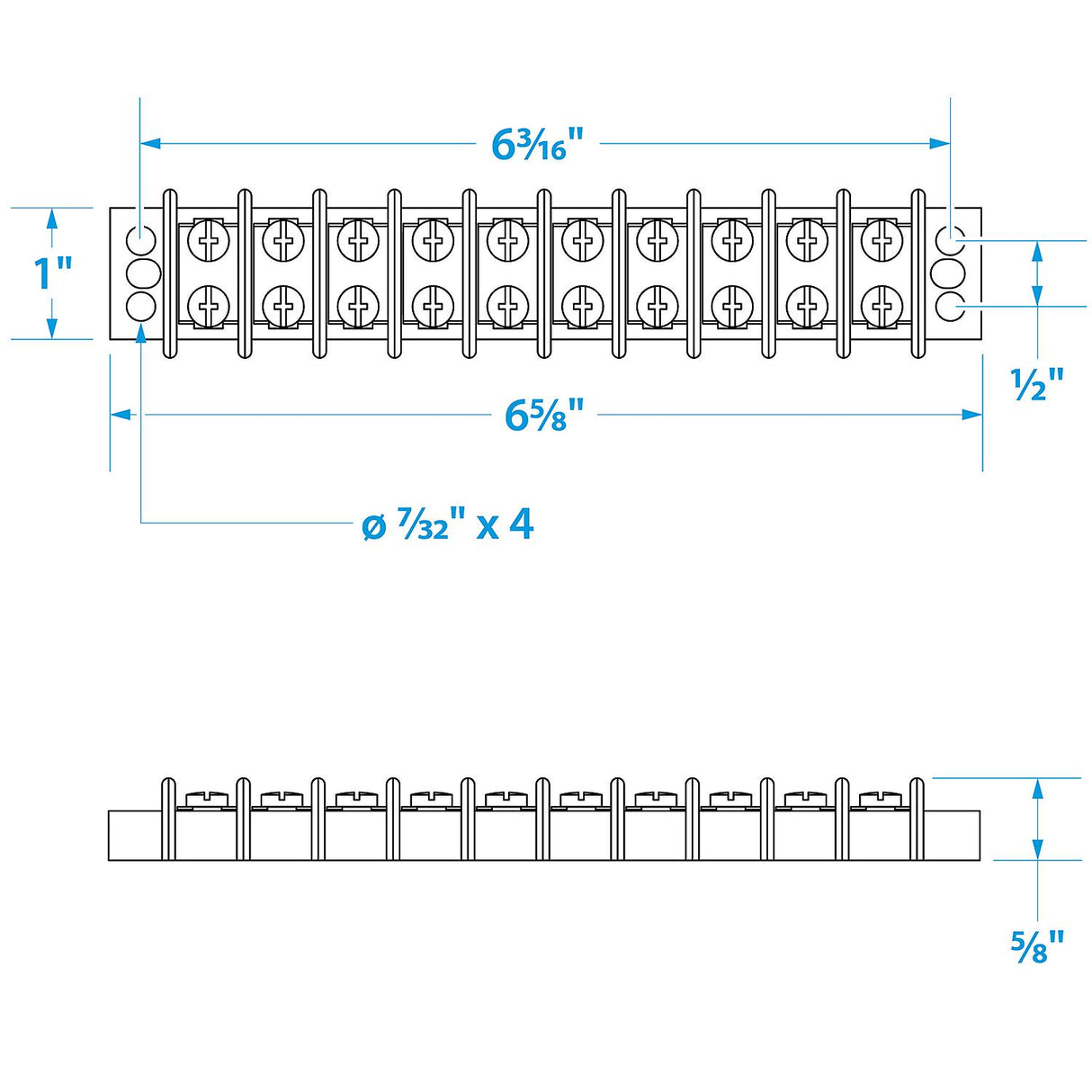 Seachoice 13591 Terminal Block, 10-Gang, Nickel Plated Brass Terminals