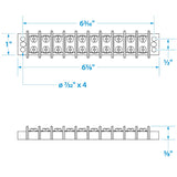 Seachoice 13591 Terminal Block, 10-Gang, Nickel Plated Brass Terminals