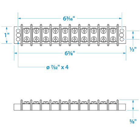 Seachoice 13591 Terminal Block, 10-Gang, Nickel Plated Brass Terminals