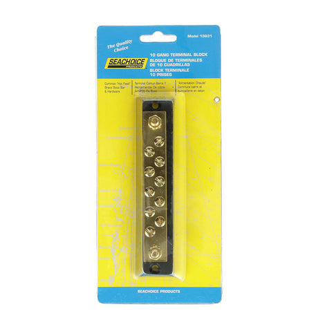 Seachoice 13631 Terminal Block, 10-Gang, Brass Clips and Contacts